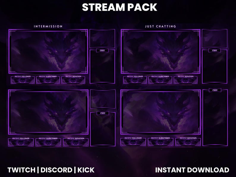 Left Overlay Dragon Twitch Stream Pack | Twitch Screen Overlays | Animated Webcam ...