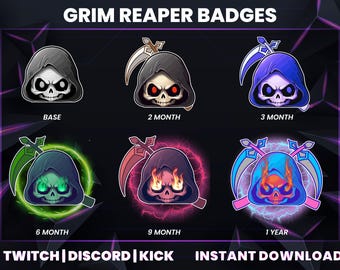 Grim Reaper Twitch Sub Badges | Twitch Bit Badges | Shinigami Sub Badges | Shinigami Bit Badges | Reaper Sub Badges | Hood Sub Badges | Kick