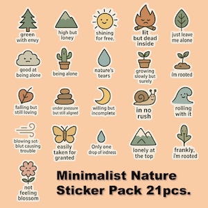 Minimalistische natuur digitale stickerpakket-21 op grappige en humeurige natuur geïnspireerde NNG-bestanden