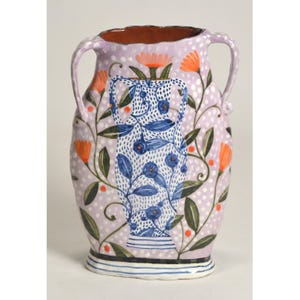 Vase. Two Vases. Flowers In. Flowers Out. Vines.