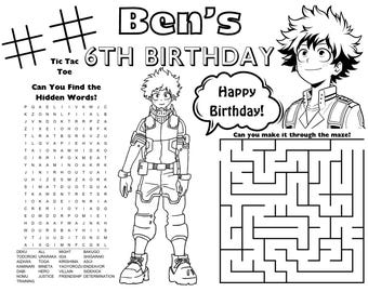 Attività per la festa di compleanno di un personaggio anime: pagina da colorare modificabile (download digitale/modificabile)