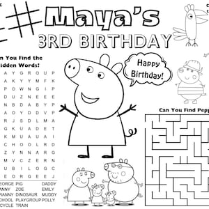 Character Party Favor | DIGITAL | Party Activity | Pink Pig Character | Kids Coloring Page | EDITABLE Printable File Download