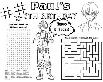 Anime Character Birthday Party Activity: Coloring Page (Digital Download | Editable)