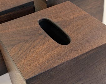 Walnut Tissue Box Cover Square, Wooden Tissue Holder for Bathroom, Modern Wood Cube Kleenex Box Cover, Oval Opening, Housewarming Gift