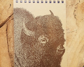 Plains Bison American Buffalo Notebook Original Illustration Letterpress printed Cover