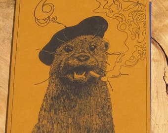 Otter Talking Philosophy Letterpress Greeting Card Original Illustration