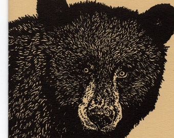 Black Bear Tan Card Letterpress Printed Original Illustration