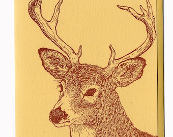 White-tailed Deer Card Letterpress Printed Original Illustration