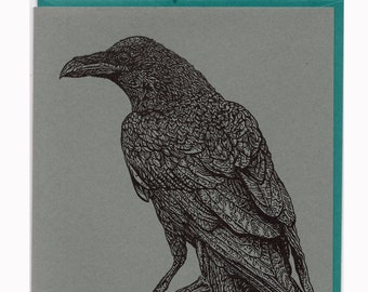 Common Raven Card Letterpress Printed Original Illustration