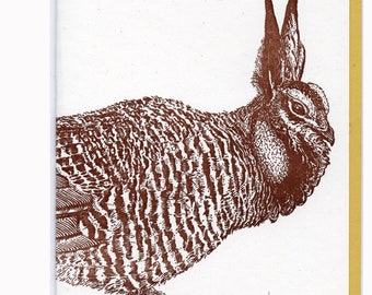 Greater Prairie Chicken Card Letterpress Printed Original Illustration