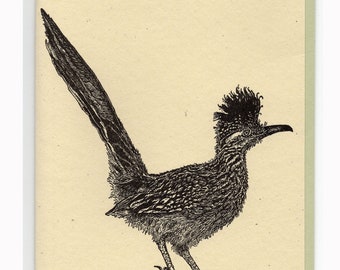 Greater Roadrunner Card Letterpress Printed Original Illustration