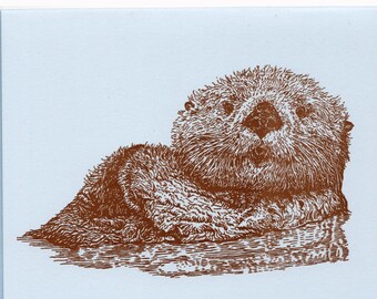 Southern Sea Otter Letterpress Card Original Illustration