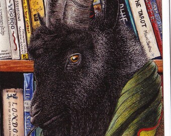 Gaiman's Goat Card Image from an Original Watercolor Painting Library Bovidae