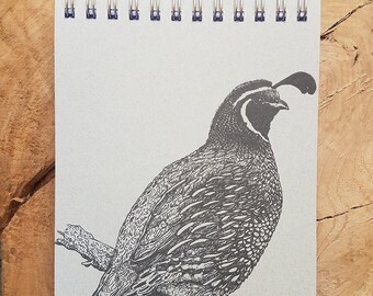 California Quail Male Notebook Original Illustration Letterpress printed Cover