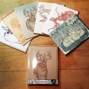 Box Set of 6 Bunnylopes Cards Original Illustrations Letterpress Printed Jackalopes image 1