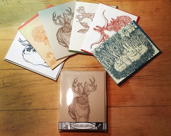 Box Set of 6 Bunnylopes Cards Original Illustrations Letterpress Printed Jackalopes