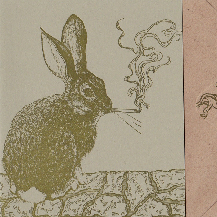Smoking Rabbit Card Original Illustration Letterpress Printed - Etsy