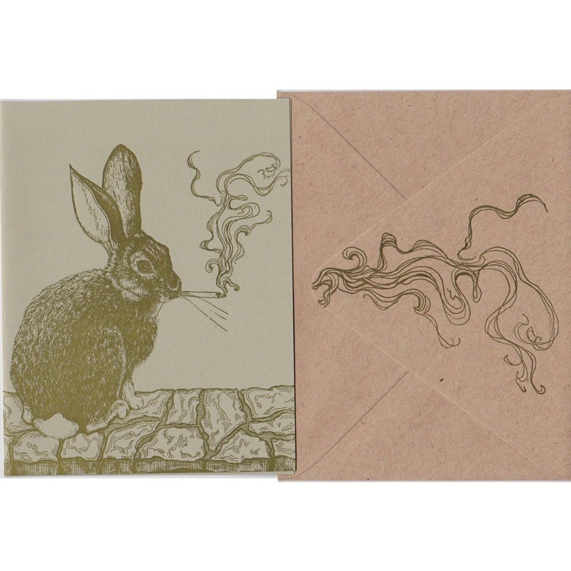 Smoking Rabbit Card Original Illustration Letterpress Printed - Etsy