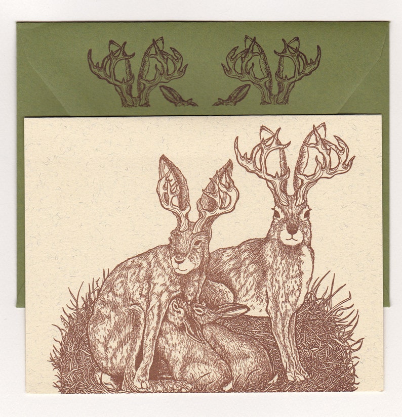 Box Set of 6 Bunnylopes Cards Original Illustrations Letterpress Printed Jackalopes image 5