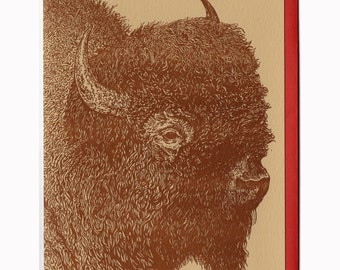 American Plains Bison Card Letterpress Printed Original Illustration