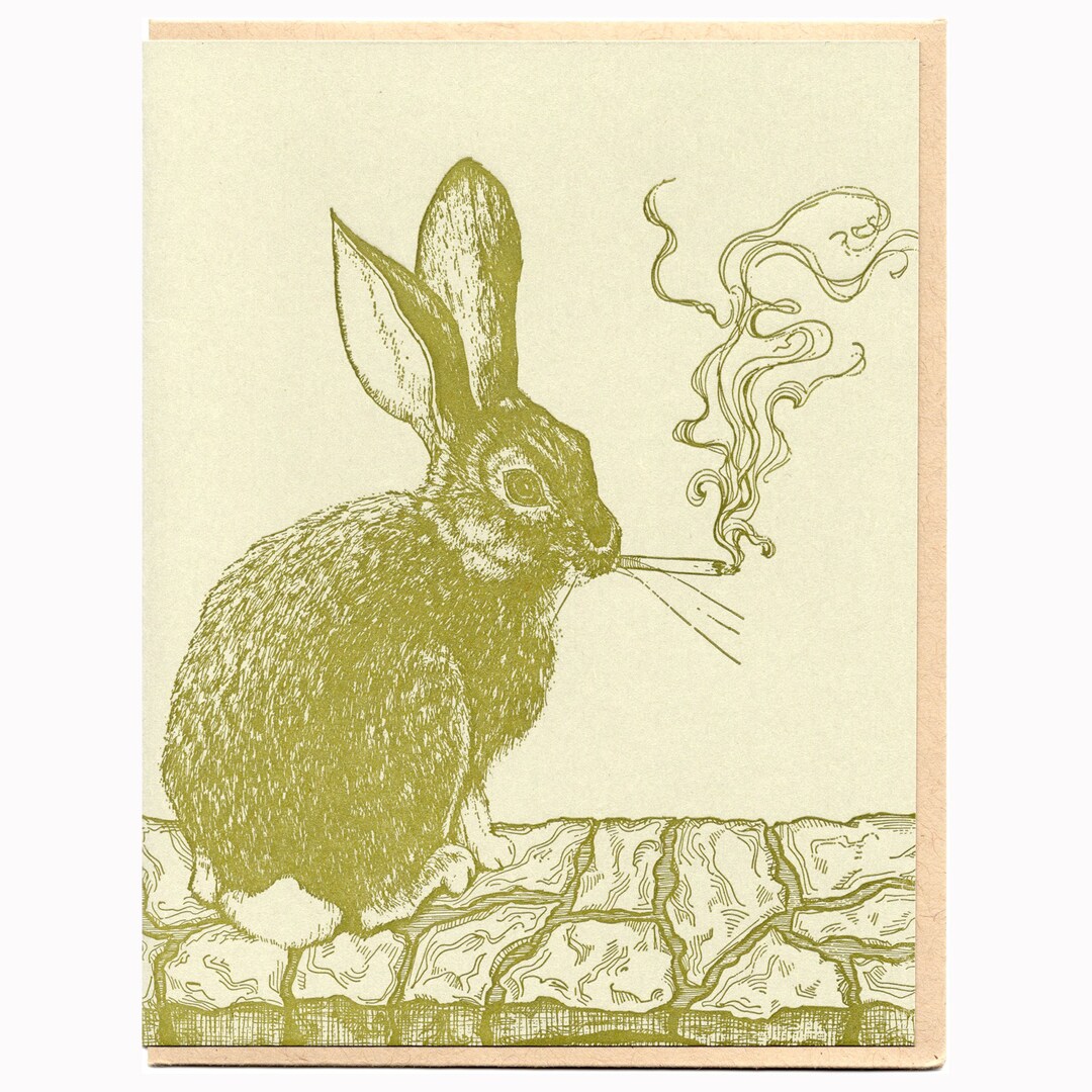 Smoking Rabbit Card Original Illustration Letterpress Printed - Etsy