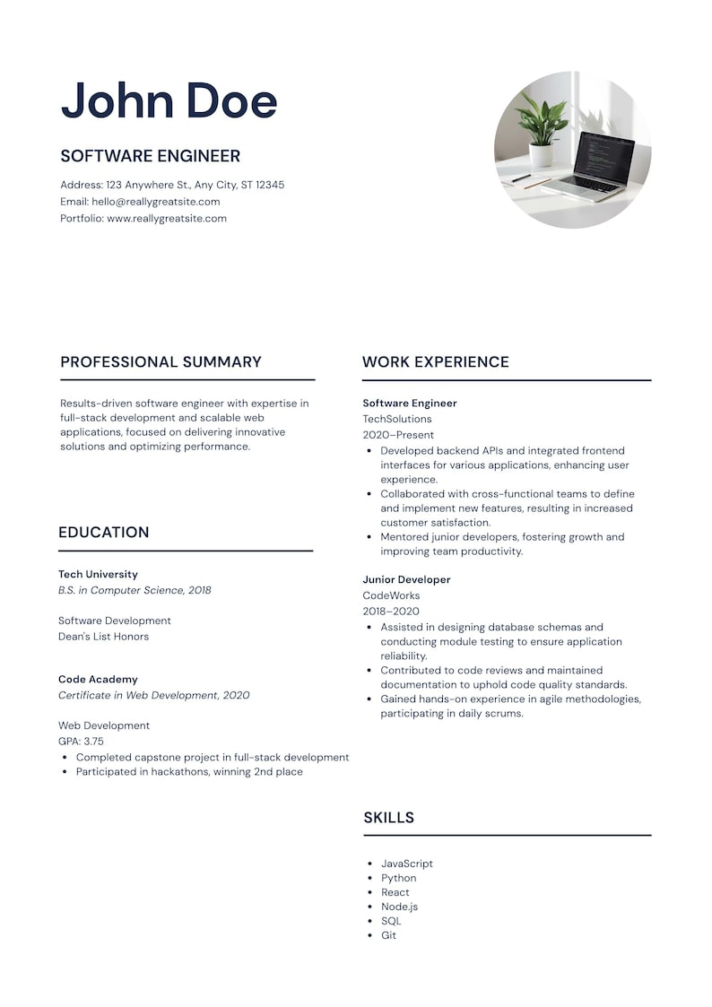 Resume Programming Design Software Engineer Resume Template ATS Friendly | Developer CV Template ...
