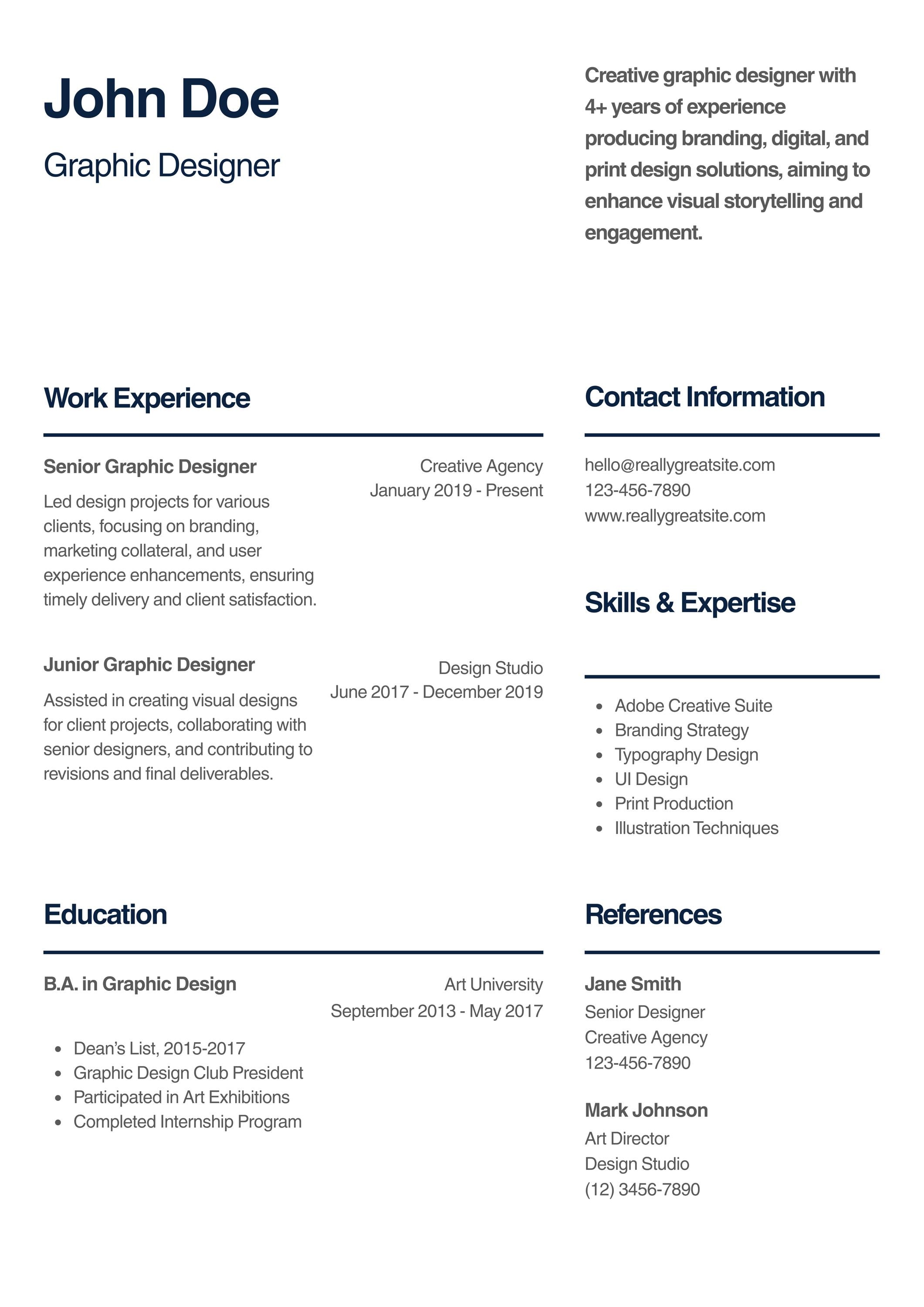 Graphic Designer Resume Template ATS Friendly | Creative Resume CV ...