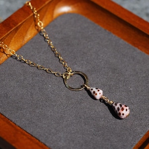 14k Gold Filled Double Hebrew Cone Shell Necklace, Hammered Ring Pendant, Conus Ebraeus Seashells, Oahu Beach Jewelry