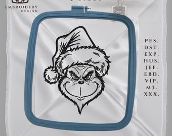 Grinch Face Embroidery Design: Christmas Silhouette (Digital Download)