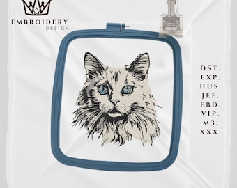 Diseño de bordado de gato Ragdoll: 4 tamaños, 4 colores (descarga digital)