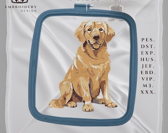 ゴールデンレトリバー - 機械刺繍デザイン - 3サイズ、座っている犬の