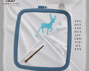 Wizard Deer Embroidery Design: HP witch expecto patronum Logo PES File (Digital Download)