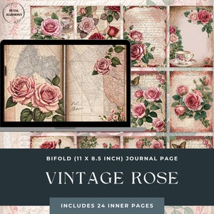 Vintage Rose Junk Journal Kit - Junk Journal Printables Mega Kit , Scrapbookers Digital Scrapbooking Supplies