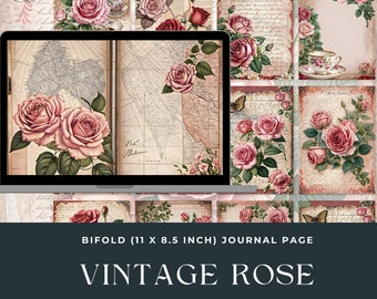 Vintage Rose Junk Journal Kit - Junk Journal Printables Mega Kit , Scrapbookers Digital Scrapbooking Supplies