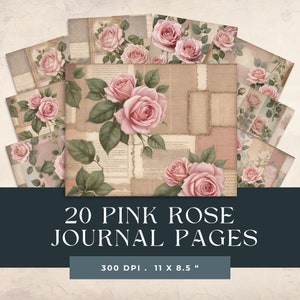 20 papel de diario basura rosa rosa, kit de diario basura, papeles básicos, kit de diario basura de flores patchwork, hoja de collage, papel de álbum de recortes