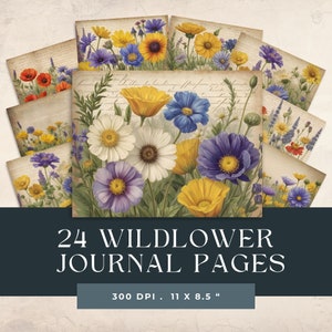 24 Wildflower Junk Journal Paper, Floral Junk Journal Kit, Basic Papers, Flowers Junk Journal Kit, Collage Sheet, Scrapbook Paper
