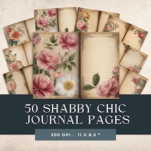 50 Shabby Chic Digital Paper for Junk Journals, Floral Ephemera Printables, DIY Paper Craft Supplies, Vintage Journal Pages