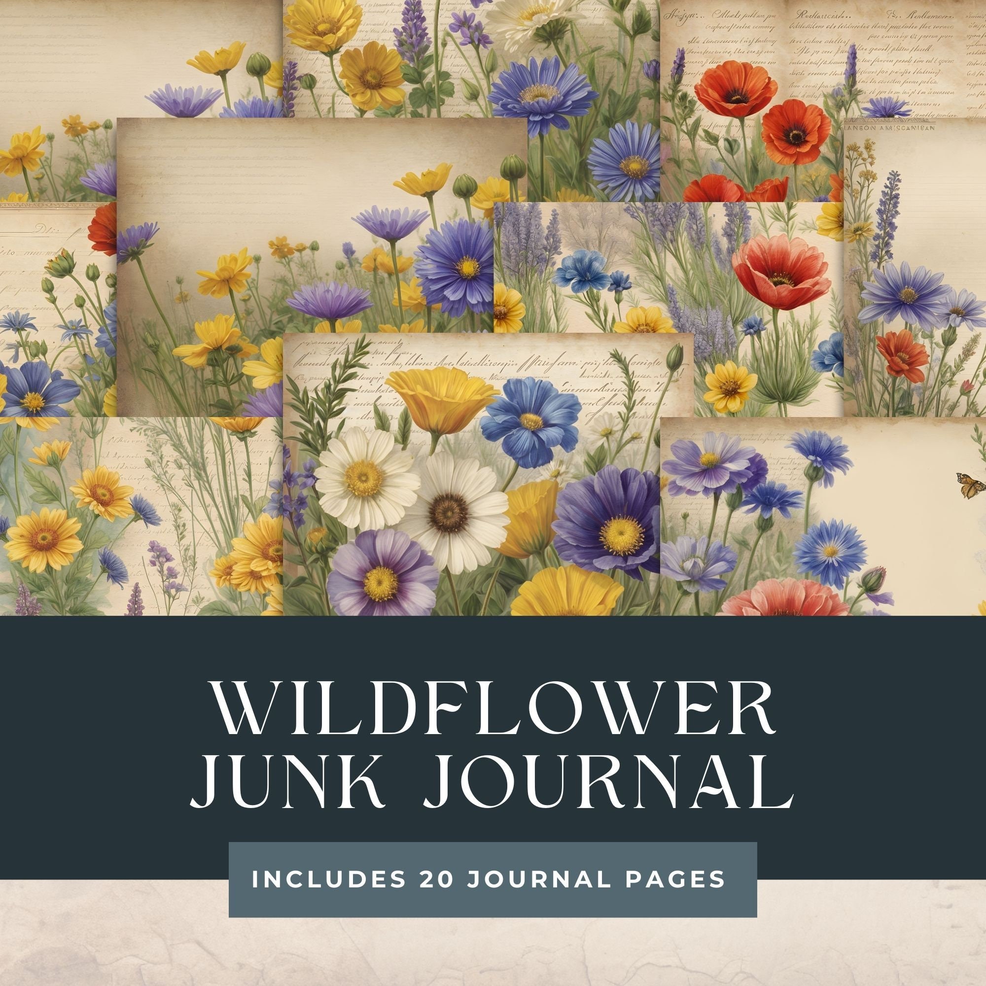 24 Wildflower Junk Journal Paper, Floral Junk Journal Kit, Basic Papers ...