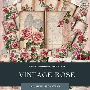 Vintage Rose Junk Journal Kit for Scrapbookers - Junk Journal Printables Mega Kit , Digital Scrapbooking Supplies