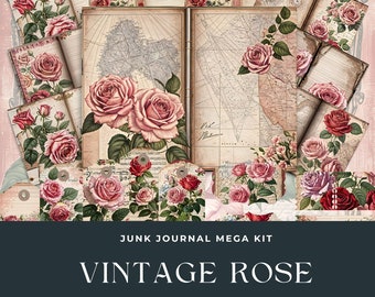 Vintage Rose Junk Journal Kit for Scrapbookers - Junk Journal Printables Mega Kit , Digital Scrapbooking Supplies