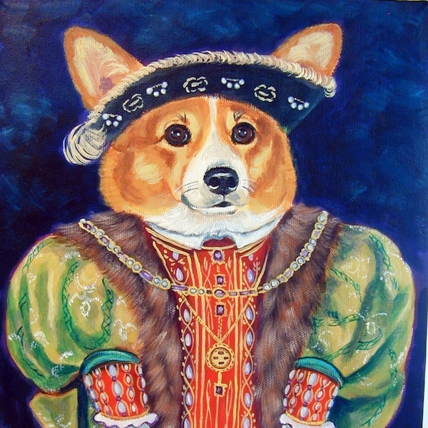 Pembroke Welsh Corgi dog King Humor Giclee Fine or aceo card Art Print King of the House