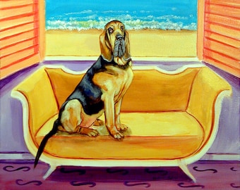 Bloodhound Dog Giclee Fine Art Print Beautiful Bloodhound Dreams