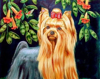 Yorkshire Terrier Puppy Dog Collectible Giclée Fine Art Print, Gift for Mom, Gift for Yorkie Lovers, Wall Art Decor