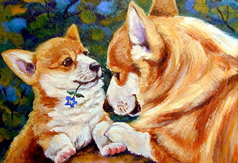 Pembroke Welsh Corgi A Flower for Mom Giclee Fine Art Print or aceo image 1