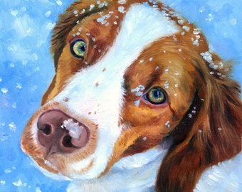 Brittany Spaniel Dog Puppy Giclée Fine Art Print Collectible Gift, Portrait for Mom, Wall Decor