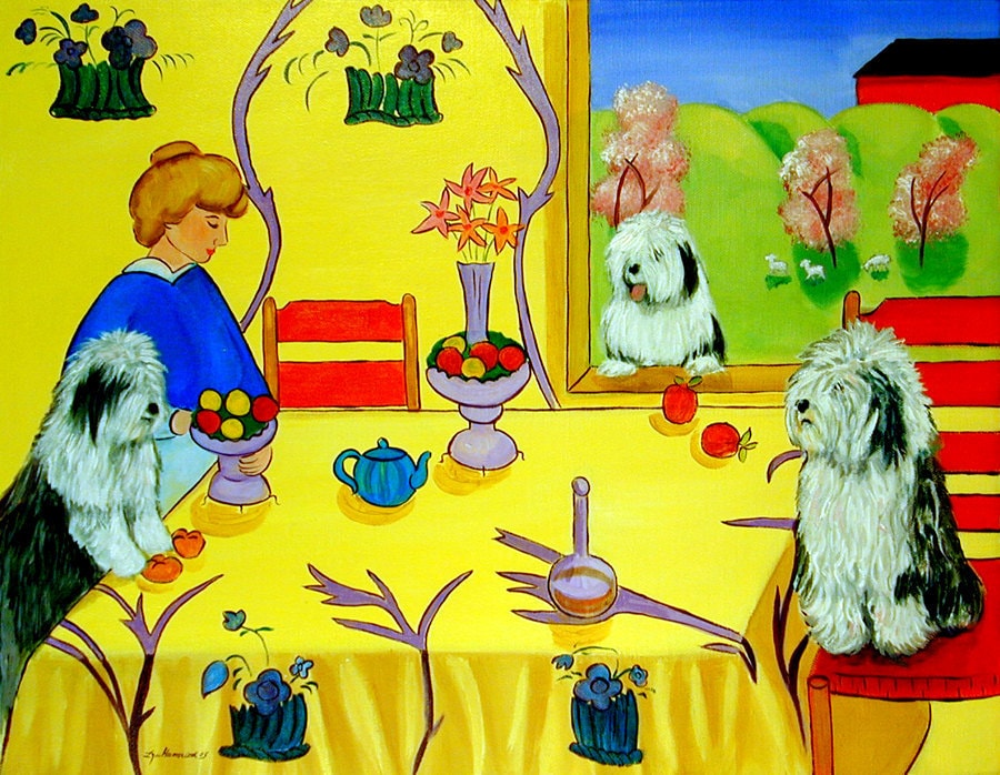 Old English Sheepdog Giclée Fine Art Print Wall Decor, Collectible Gift