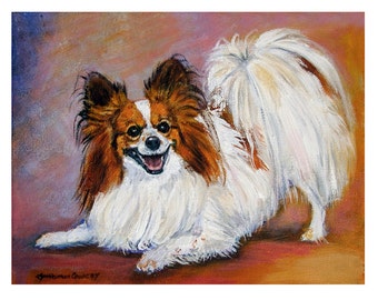 Papillon dog Giclee Fine Art Print or aceo card title: Happy to See You