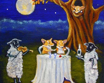 Pembroke Welsh Corgi The Proposal Giclee Fine Art Print Humor