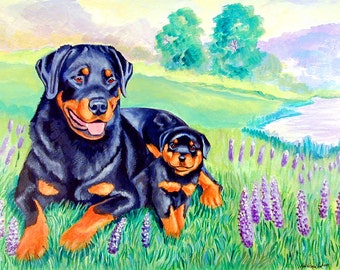 Rottweiler Dog Collectible Giclée Fine Art Watercolor Print, Gift for Mom, gifts for Rottie Lovers, Home Decor Wall Art