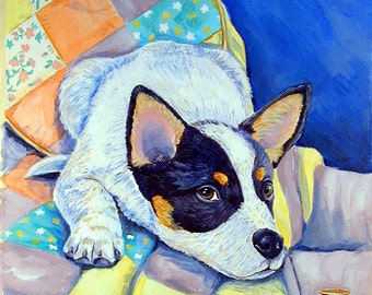 Australian Cattle Dog Puppy Giclee Fine Art Print Sew Sweet from my original painting